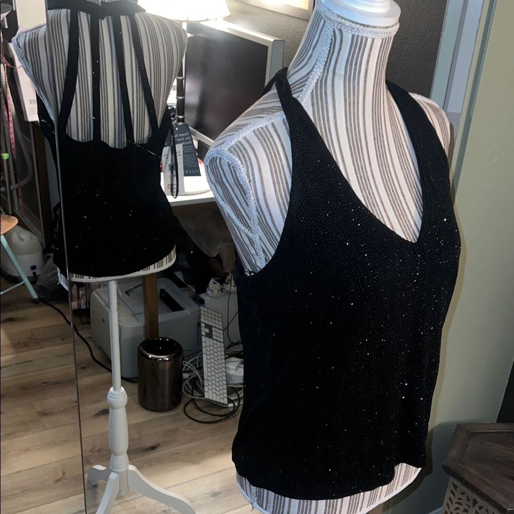 NWT. Xscape, Large, Black Shimmer & Sparkle Halter Top